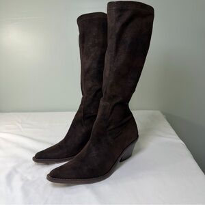Donald J Pliner Jokia 3 Boots Expresso Brown Tall Suede Stretch Pull On Sz 7